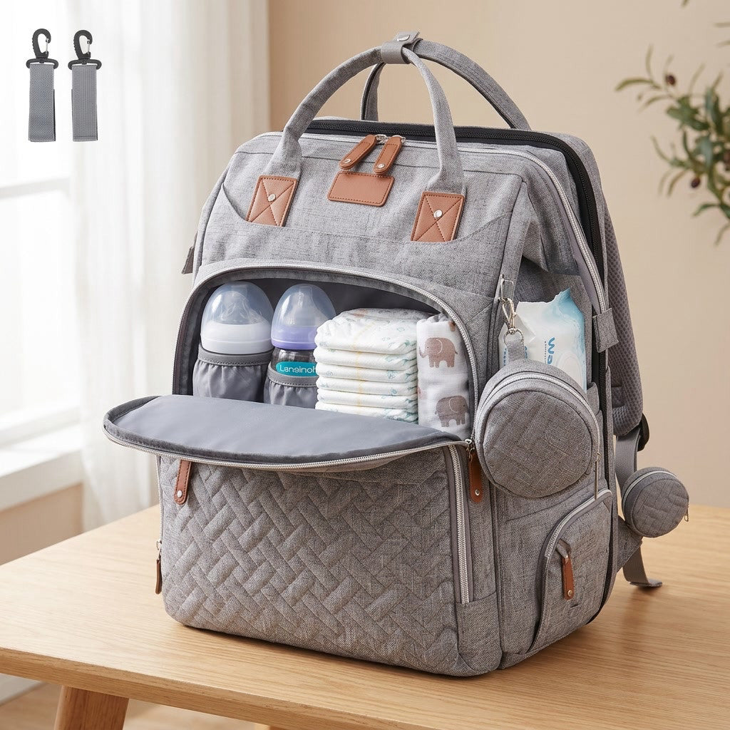 Grande capacité : biberons, couches et lingettes rangés