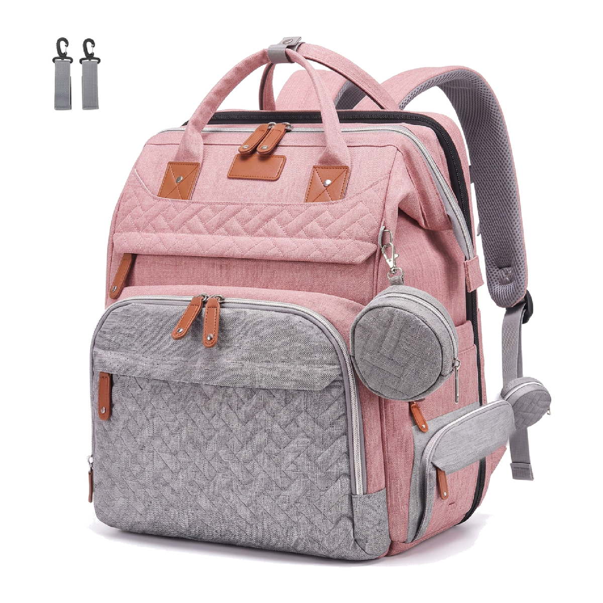 Sac à langer sac à dos coloris rose et gris