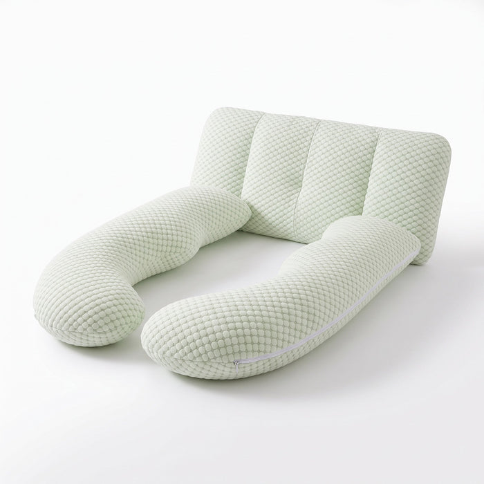 Coussin de grossesse en H vert menthe sur fond blanc