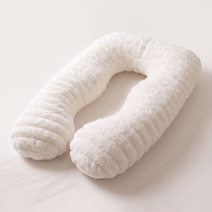 Oreiller de grossesse en U en fausse fourrure blanche